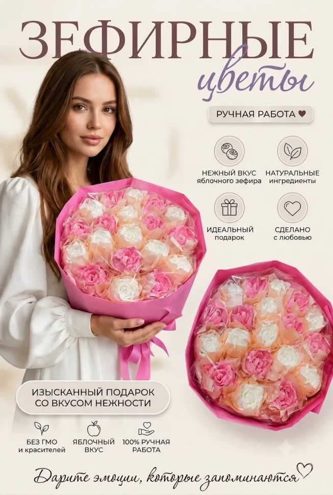  Букет Зефирный Размер XL бело-розовый,350г в Нижнеудинске